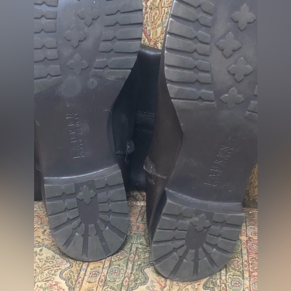 Ralph Lauren Brown Leather Sariah Knee High Boots With Brass Logo Detail Size 8 - Picture 11 of 16